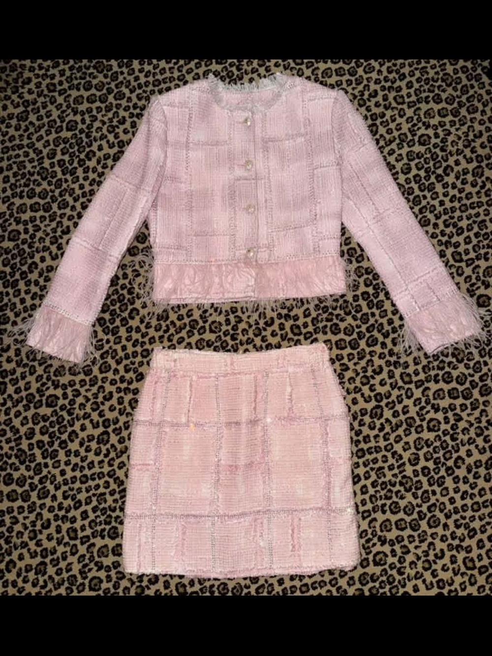 Pink Tweed Crop Jacket and Mini Skirt Set